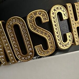 Moschino Black Belt with Gold Lettering
